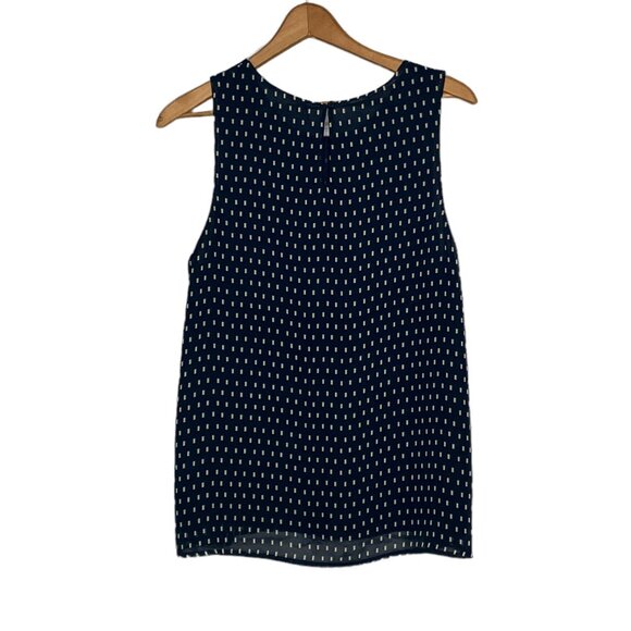 Anthropologie Small S Pleione Navy Cream Square Geo Print Chiffon Sleeveless To - Picture 2 of 4